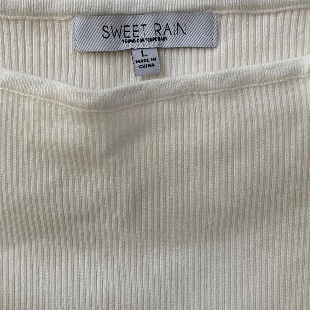 Sweet Rain Off-white Ribbed Off-Shoulder Bodysuit One Piece - Picture 5 of 8